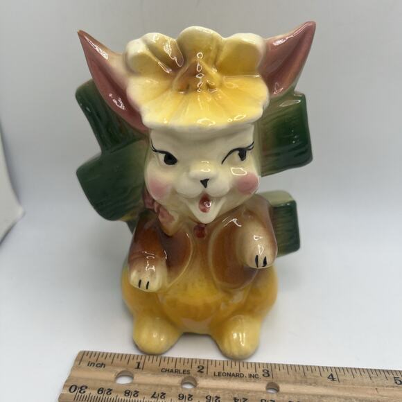 Vintage Anthropomorphic Ceramic Bunny Easter 5”Figurine Planter - Picture 8 of 10